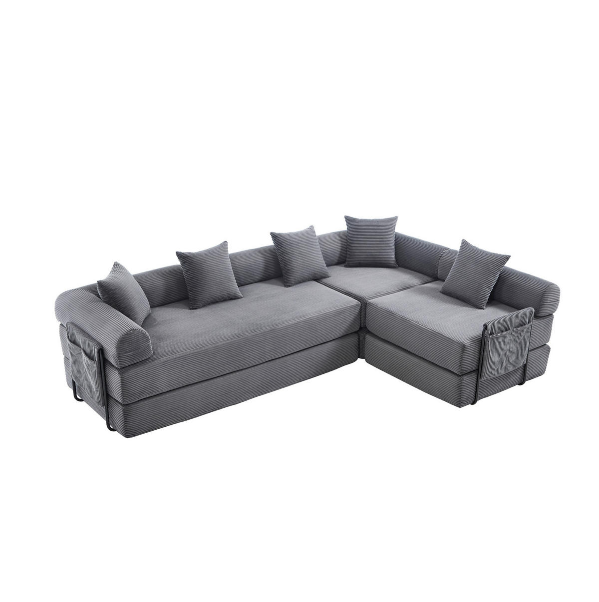 SOFA modular mit Schlaffunktion 270x180 cm Corduroy Dark Gray - Dunkelgrau, Kunststoff (180/64/270cm) - Meubliv
