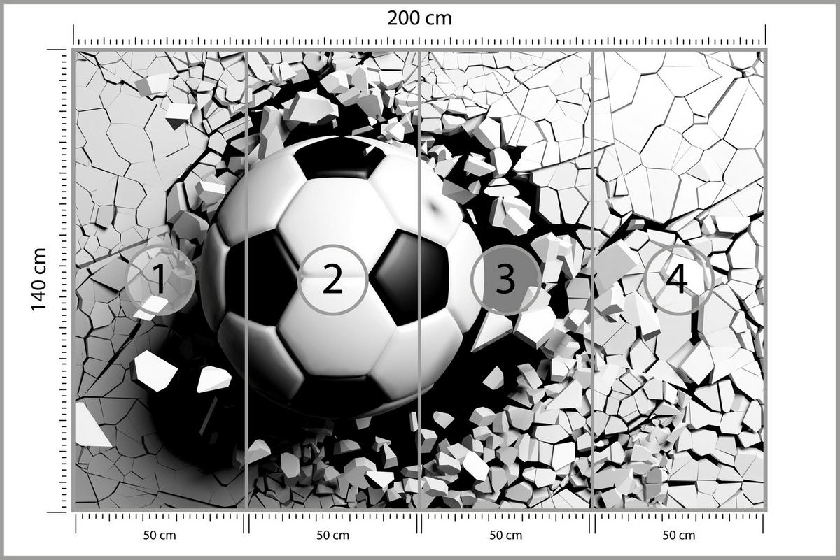 FOTOTAPETE für Wohnzimmer Fußball Betonwand Riss 200x140 - Schwarz/Weiß, Papier (200/140cm) - Muralo