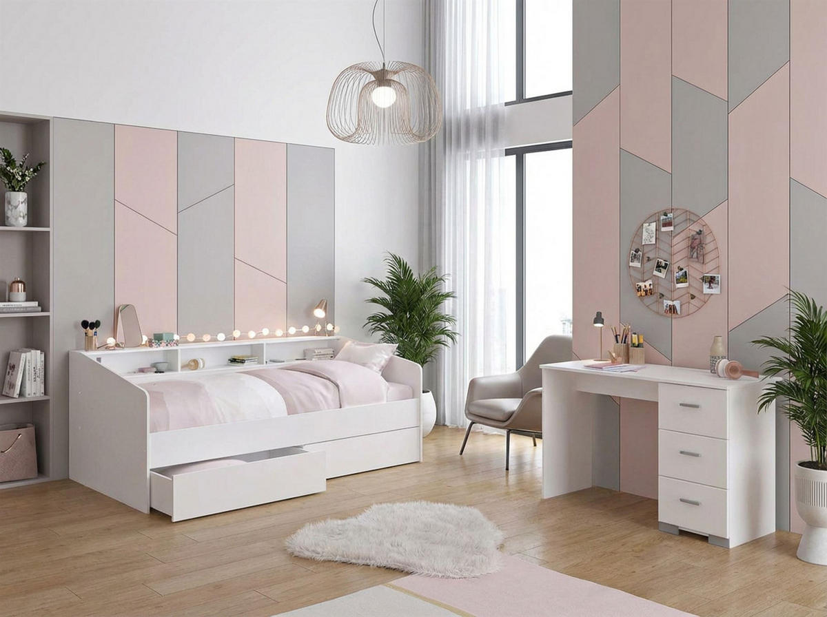 KINDERZIMMER SET Parisot Sleep 3-tlg. Holzdekor Weiß/Eiche - Eichefarben/Weiß, Kunststoff (100/1/200cm) - 58aufmkessel