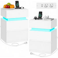 NACHTTISCH 40/55/35 cm Weiß aus Holz mit LED-Beleuchtung 2er Set - Weiß, Holzwerkstoff (35/55/40cm) - OKMYHOME