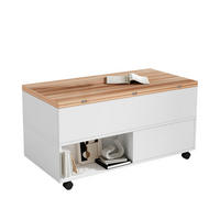COUCHTISCH höhenverstellbar 100 x 50 cm Weiß/Holzfarbe mit 4 Schubladen - Weiß, Holzwerkstoff (100/50/52cm) - Meubliv
