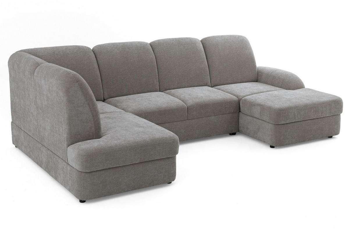 ECKSOFA VIBE U Links mit Schlaffunktion 129x263 Chenille Grau - Schwarz/Grau, Holz/Kunststoff (280/102/186cm) - Muffo
