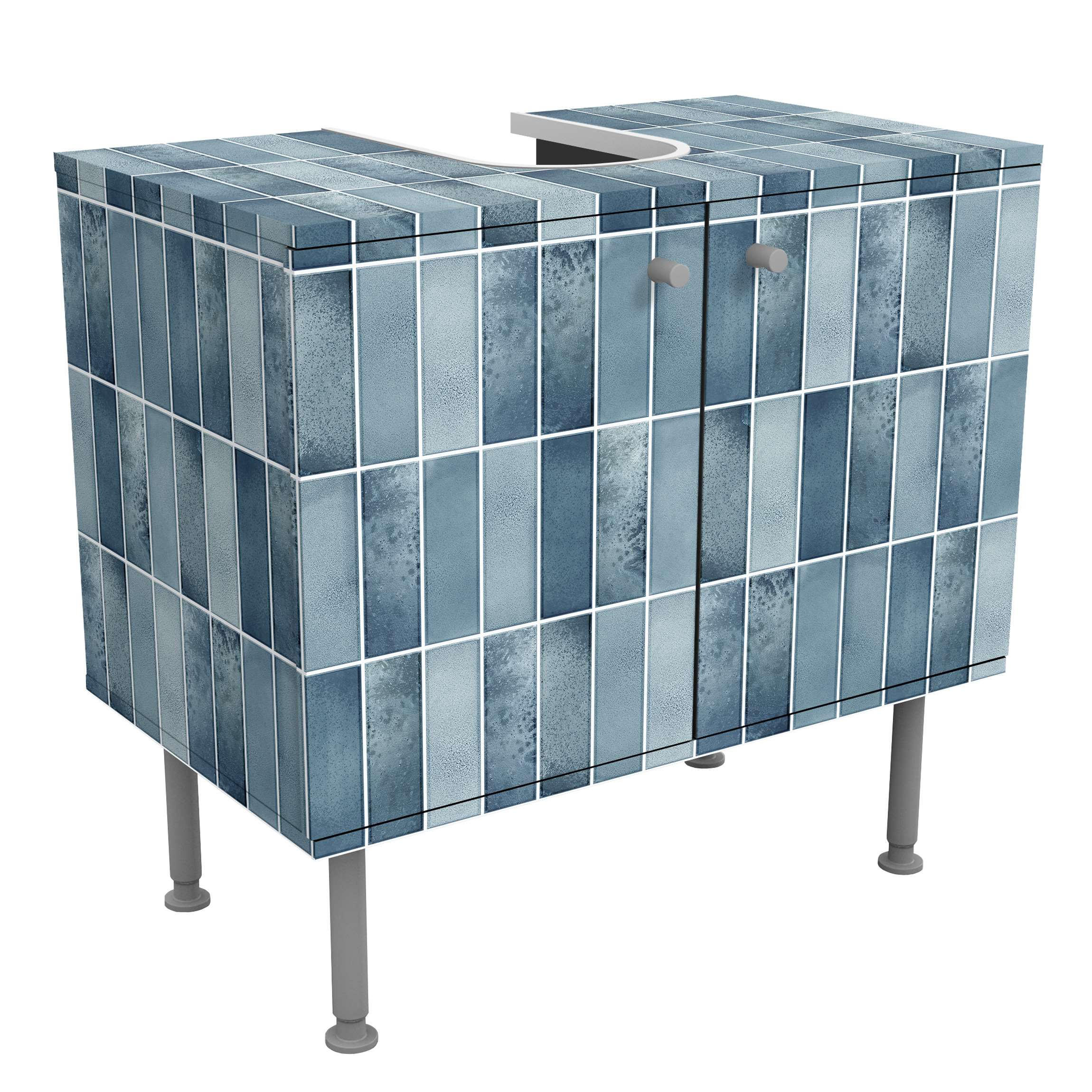 WASCHBECKENUNTERSCHRANK Metro Fliesen Keramikoptik Dunkelblau 60/55/35 cm - Blau, Holzwerkstoff (60/55/35cm) - Bilderwelten