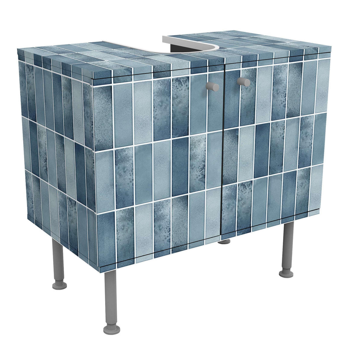 WASCHBECKENUNTERSCHRANK Metro Fliesen Keramikoptik Dunkelblau 60/55/35 cm - Blau, Holzwerkstoff (60/55/35cm) - Bilderwelten