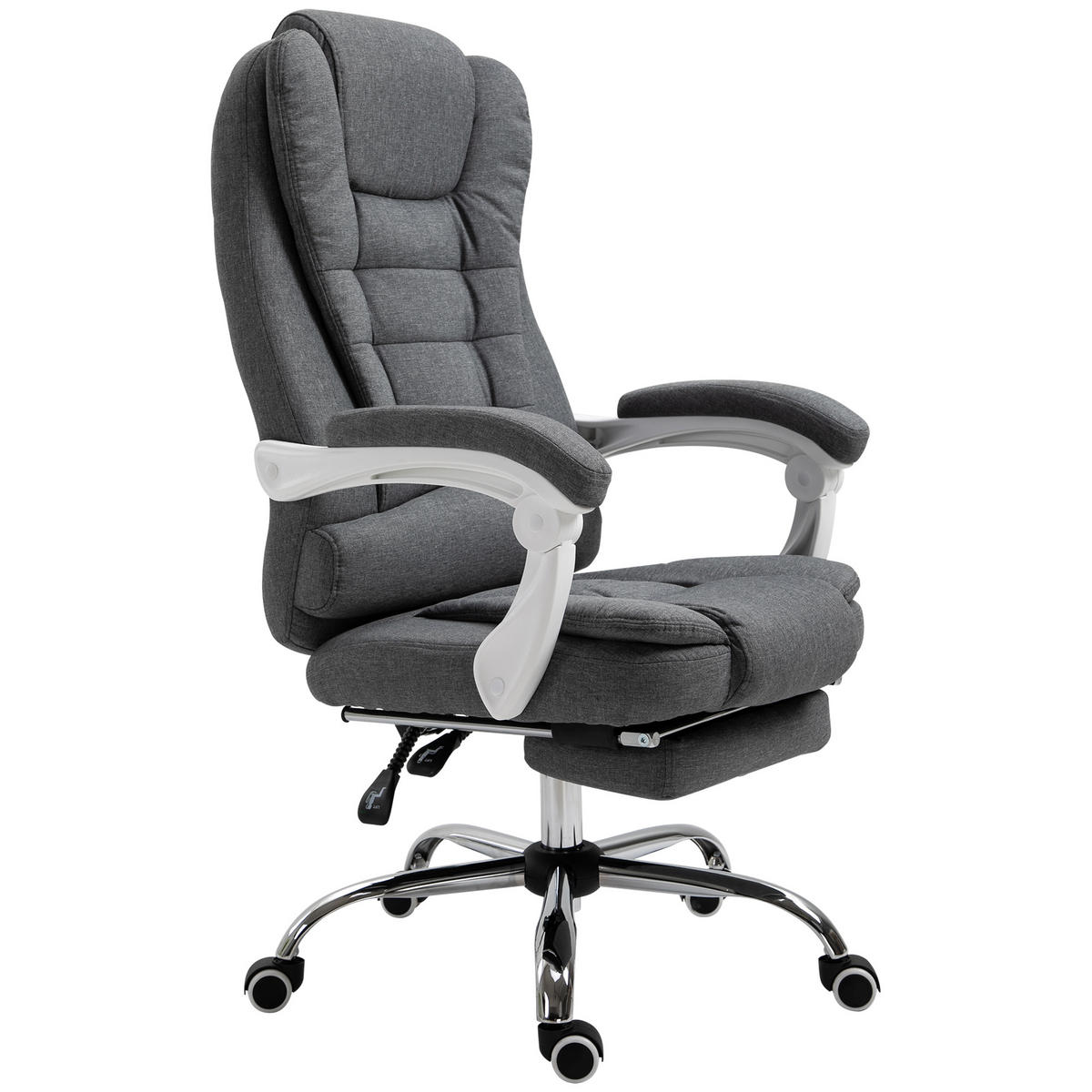 BÜROSTUHL DE-05130 Verstellbare Rückenlehne & Fußstütze, Leinenoptik Grau - Grau, Metall (70/118/65cm) - ComfortXL