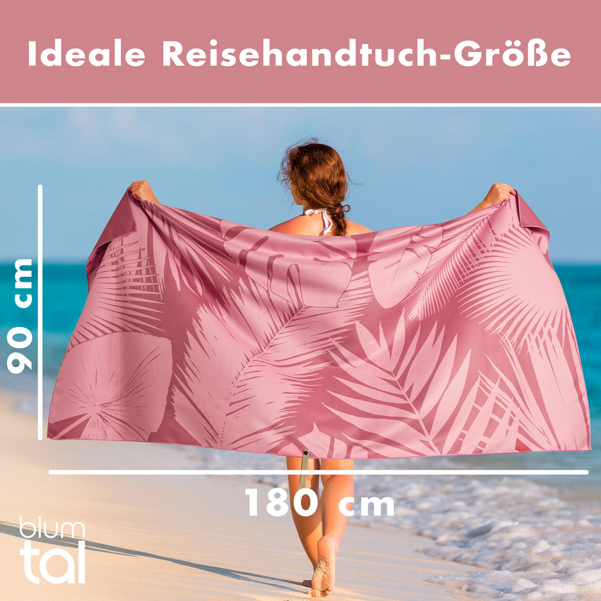 STRANDTUCH Thor 90/180 cm, Rosa Palmenblätter - Rosa, Textil (90/180cm) - Blumtal