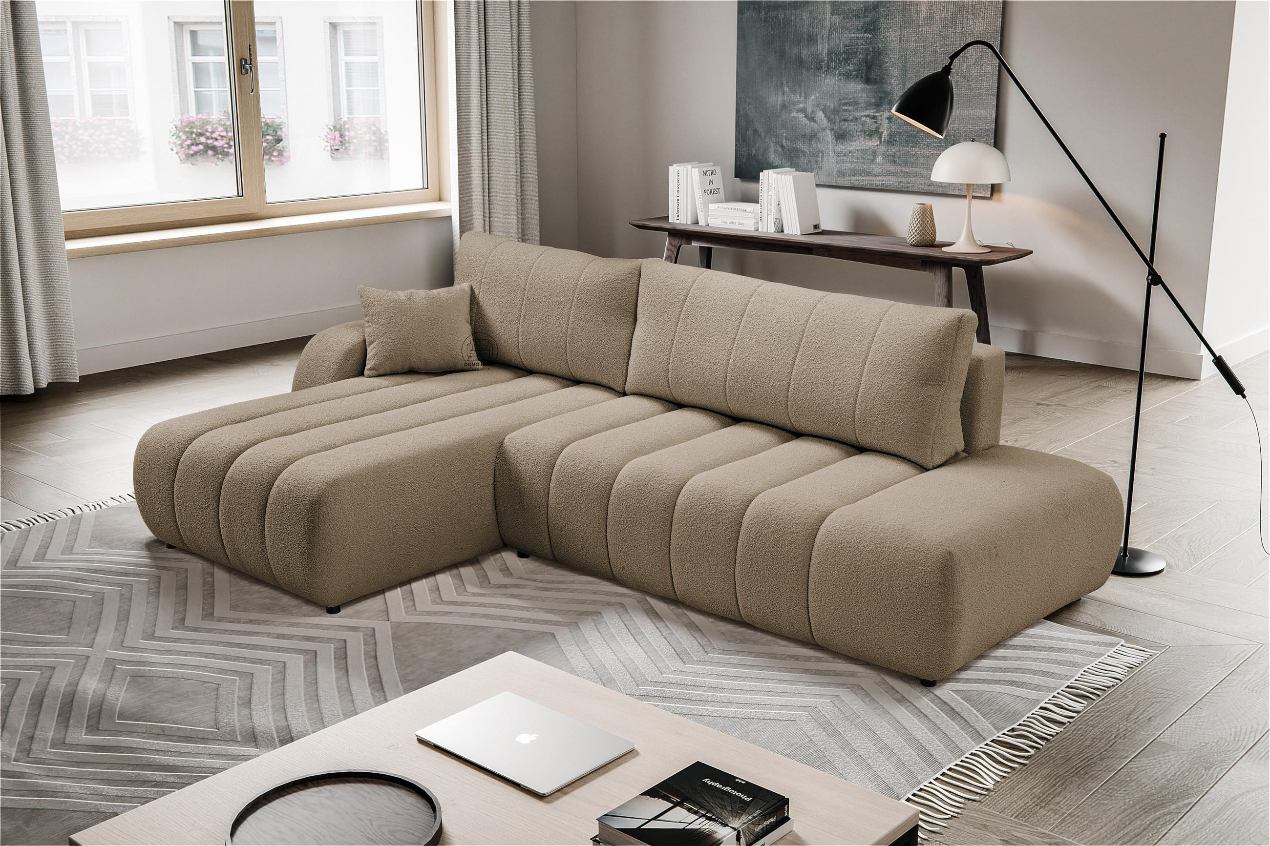ECKSOFA BALOO L-förm, Schlaffunktion, hohe Funktionalität, komfortable Sitzfläche, lose Rückenkissen, freistehend, RECHTS 276x176x88 cm Brown - Braun, Holz/Textil (276/176cm) - DomoHome