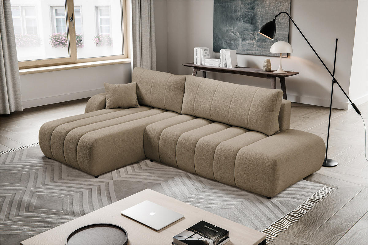 ECKSOFA BALOO L-förm, Schlaffunktion, hohe Funktionalität, komfortable Sitzfläche, lose Rückenkissen, freistehend, LINKS 176x276x88 cm Brown - Braun, Holz/Textil (176/276cm) - DomoHome