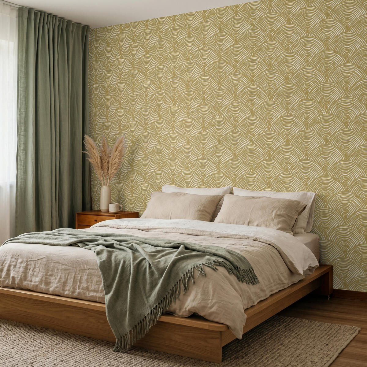 TAPETE - Fächer - Geometrisch - Grün - 240x200 cm - Goldfarben, Papier (240/200cm) - OnlyWow