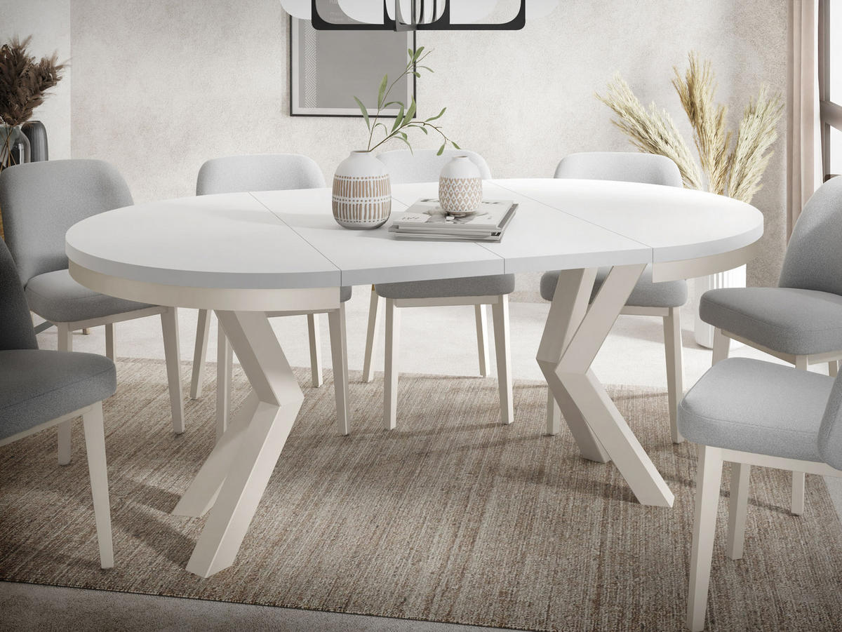 ESSTISCH Clara Beige Cashmere runder ausziehbarer, Weiß 120-200/120/76 cm - Kaschmir/Weiß, Holzwerkstoff/Metall (120/120/76cm) - WFL GROUP