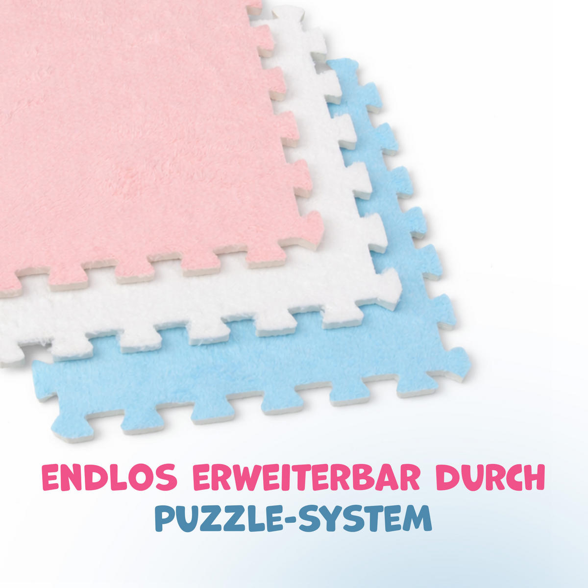 PUZZLETEPPICH für Kinderzimmer 30x30x1cm ( 18 Stück ) - Weiß/Rosa, Kunststoff (30/30cm) - Bestlivings