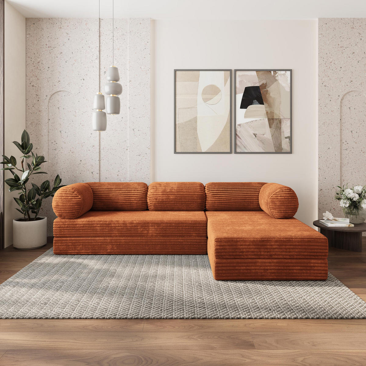 ROHOVÁ SEDAČKA ETERA modulární Boneless pohovka s funkcí spaní, hnědá TILIA 52 - hnědá, textil (270/160cm) - MASSENO