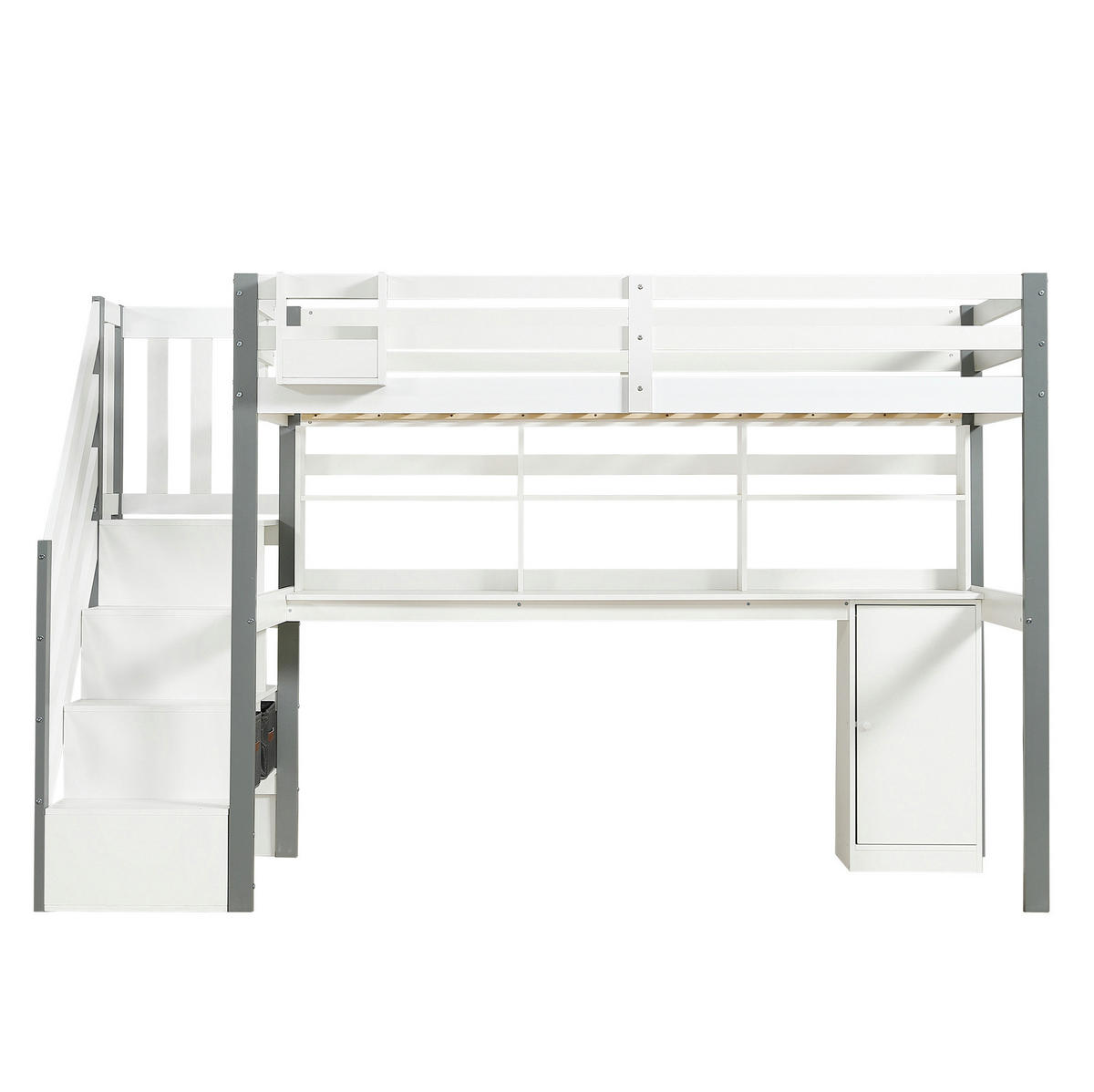 HOCHBETT 90/200 cm weiß aus Massivholz mit Schreibtisch und Stauraumtreppe - Weiß, Holz (90/200cm) - OKWISH