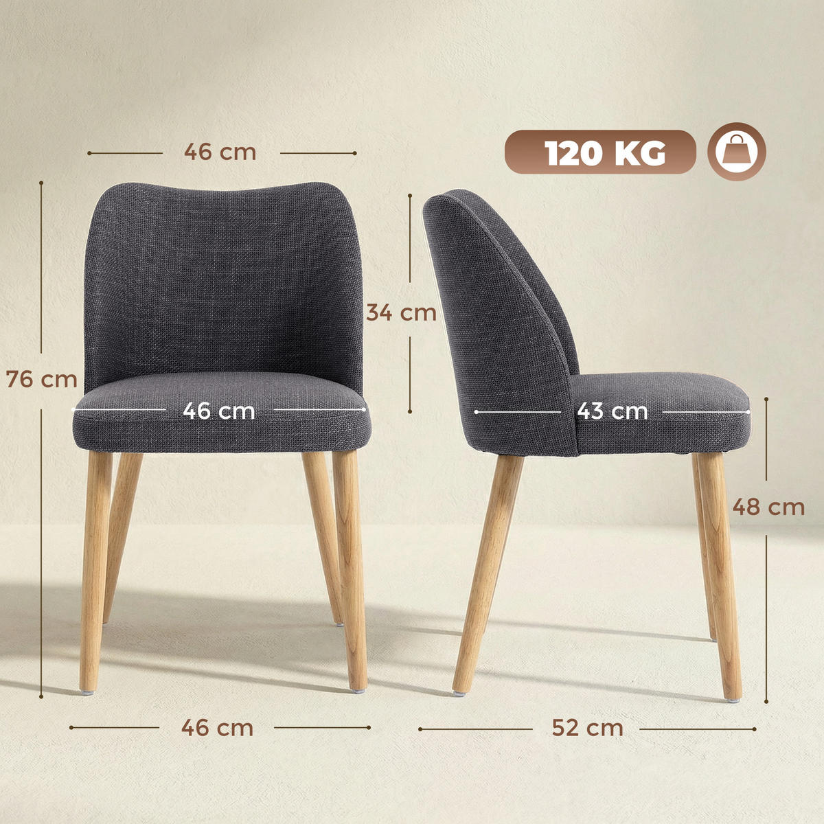 STÜHLE Grau 2 Stück - Grau, Textil (46/76/52cm) - GiPP