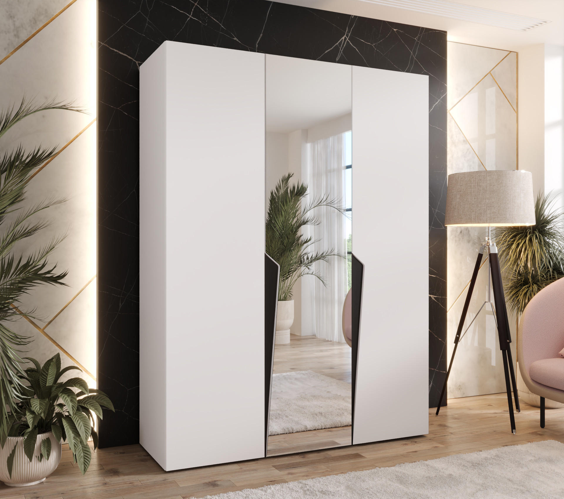 DREHTÜRENSCHRANK 202/150/52 3-türig - Schwarz/Weiß, Holz/Metall (150/202/52cm) - Abiks Möbel