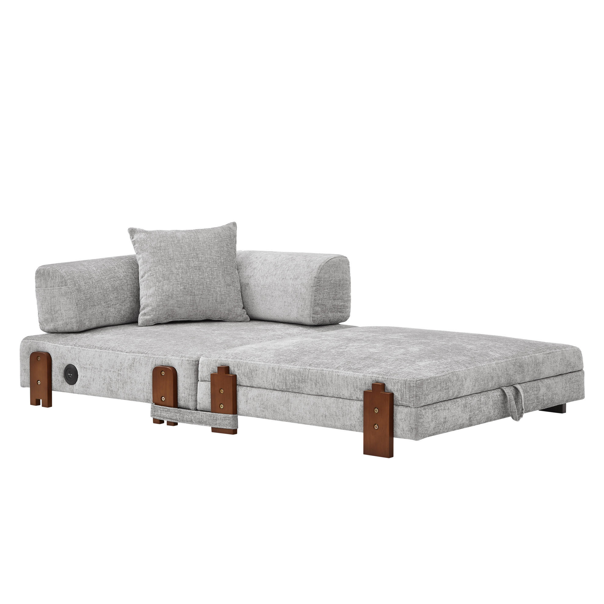 Modfu ROZKLÁDACÍ pohovka z látky světle 170x84x48 cm šedá s USB, portem Type-C a úložným prostorem