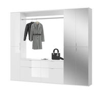 GARDEROBEN-SET weiß Hochglanz 212 cm mit Spiegel, Flurgarderobe - Chromfarben/Weiß Hochglanz, Glas/Holzwerkstoff (212/193/34cm) - Inn.Furn
