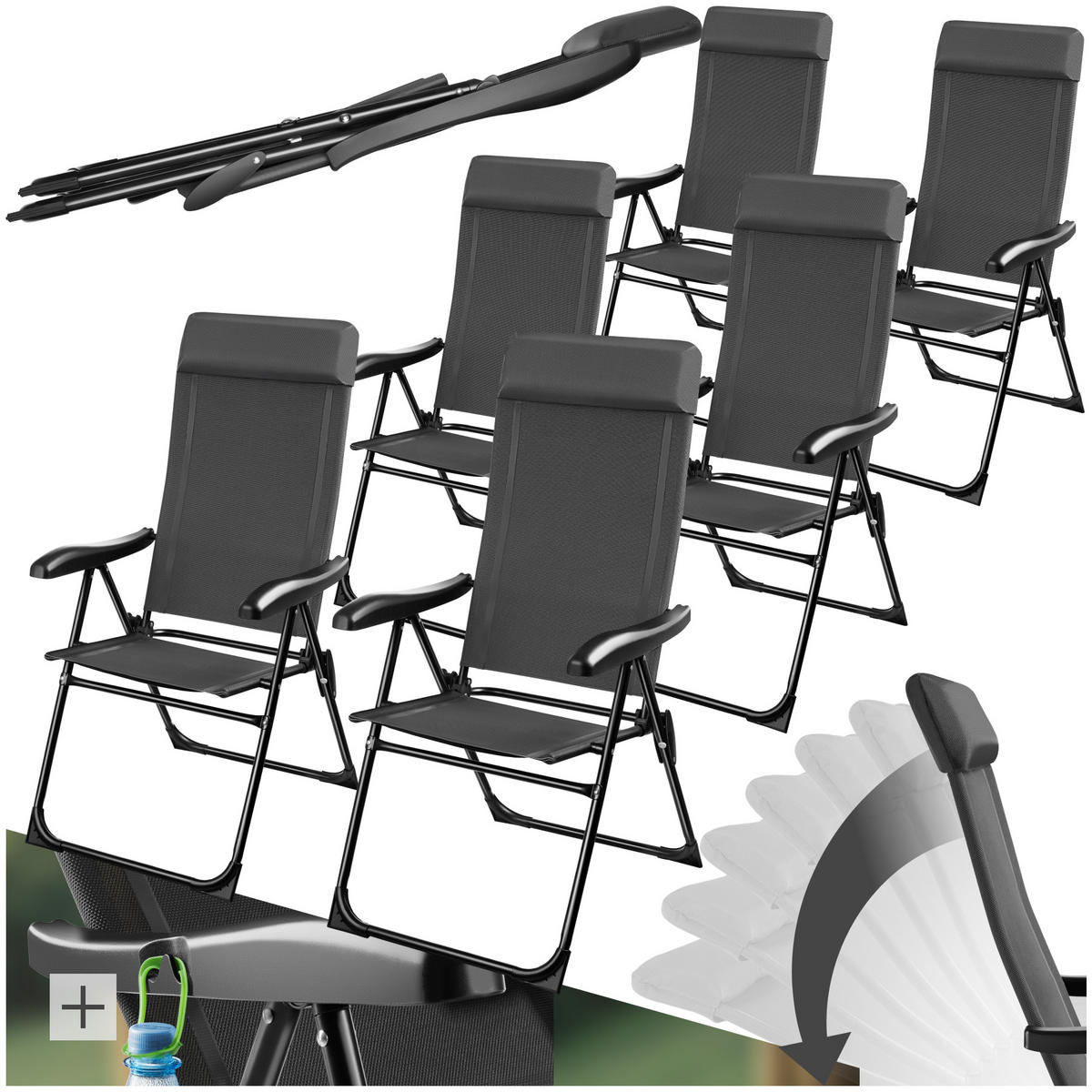 CAMPINGSTUHL Müritz,Belastbarkeit 120 kg, 57 x 65 x 112 cm,anthrazit - Anthrazit, Kunststoff (57/112/65cm) - tectake