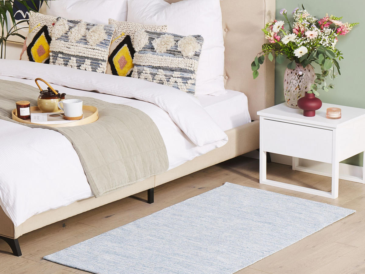 TEPPICH geflochten Derince 150/80 cm - Blau, Textil (80/150cm) - Beliani