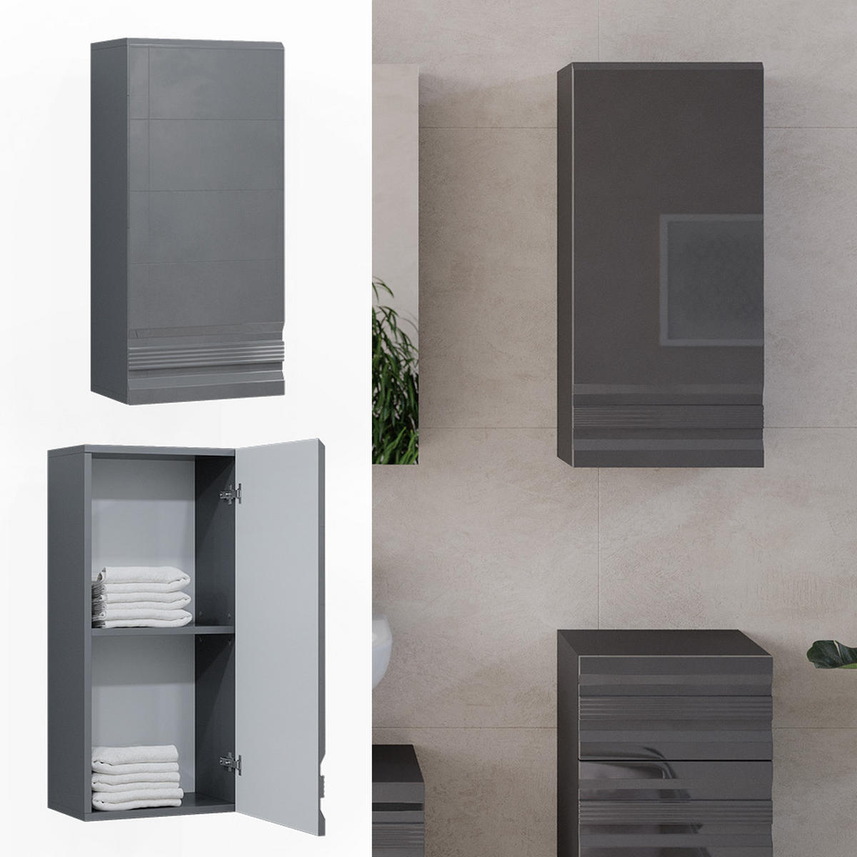 BADSCHRANK Fredd Anthrazit 77 x 36.4 cm - Schwarz Hochglanz/Anthrazit, Holzwerkstoff (77/36.4/23.5cm) - Vicco