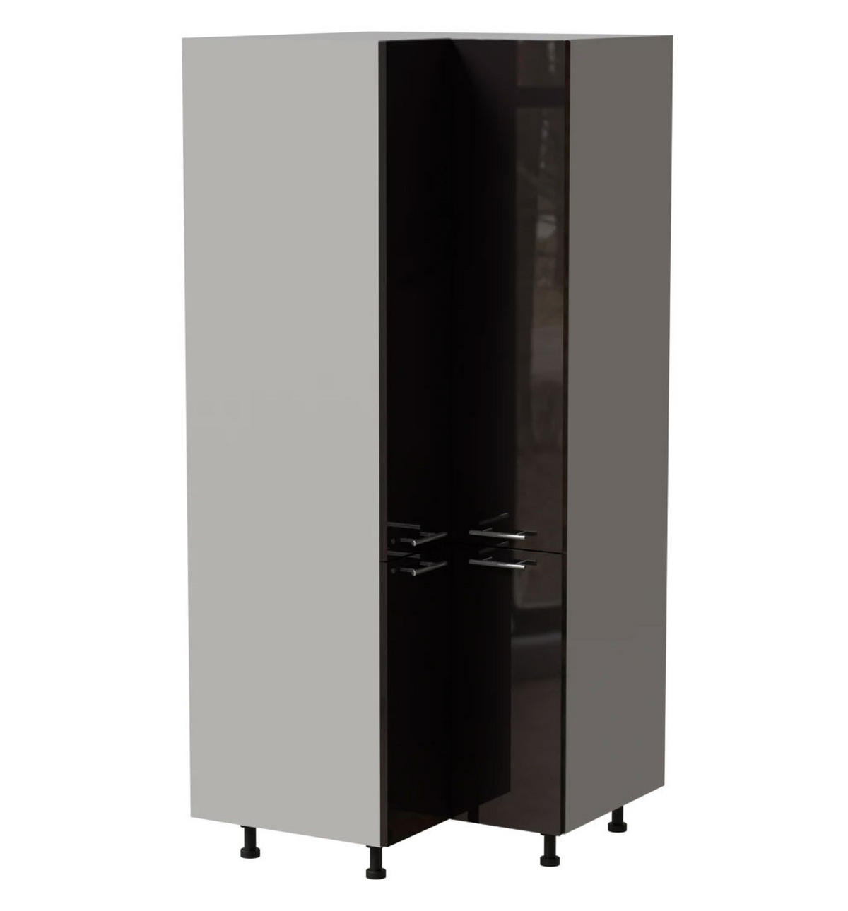 ECKVORRATSSCHRANK Essen D24N/207 Schwarz Hochglanz / Grau Matt 90 / 90 / 207cm - Schwarz Hochglanz/Schwarz, Holz/Holzwerkstoff (90/207/90cm) - Feldmann-Wohnen