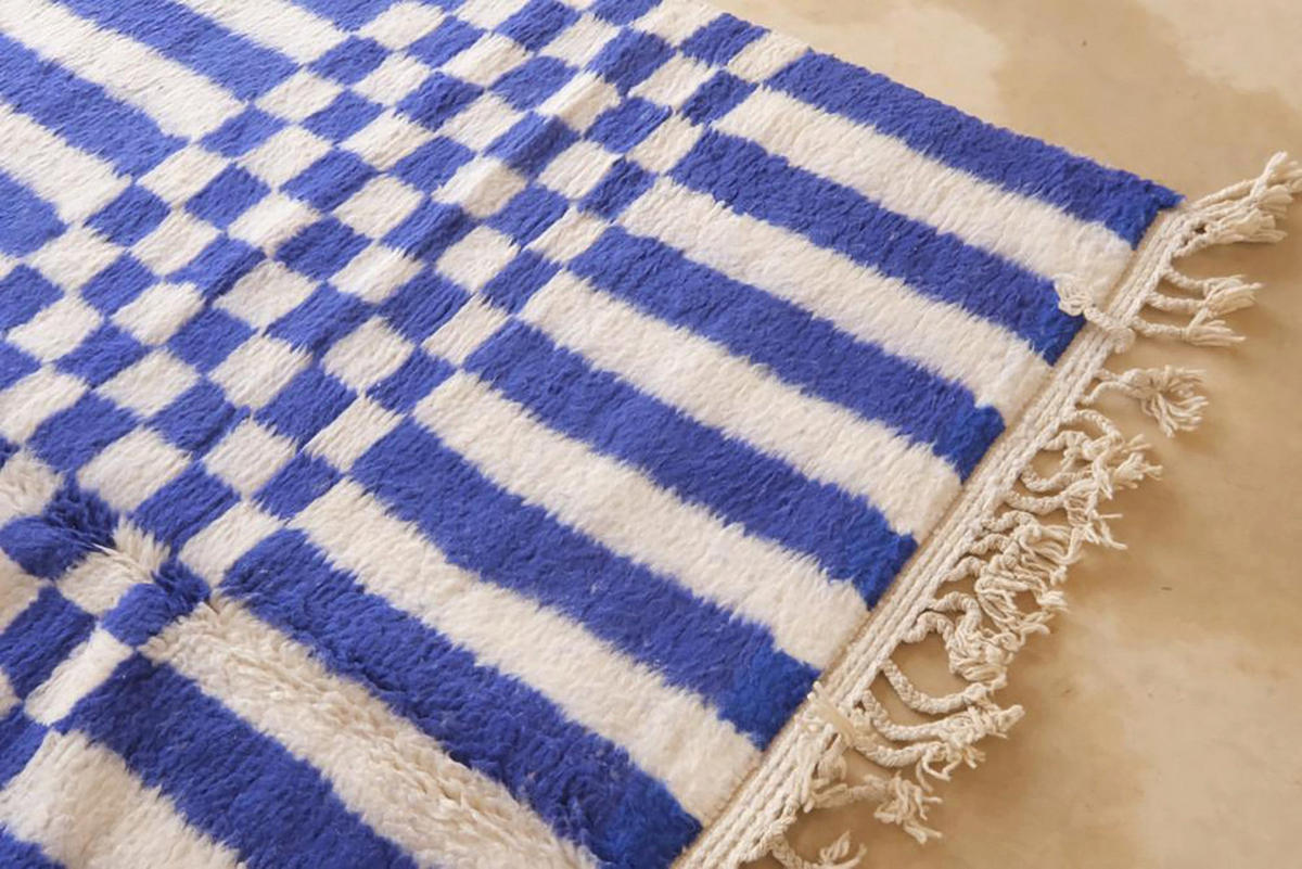 BERBERTEPPICH aus Marokko abstrakt aus Wolle blau - Blau, Naturmaterialien (220/283cm) - AFK Living