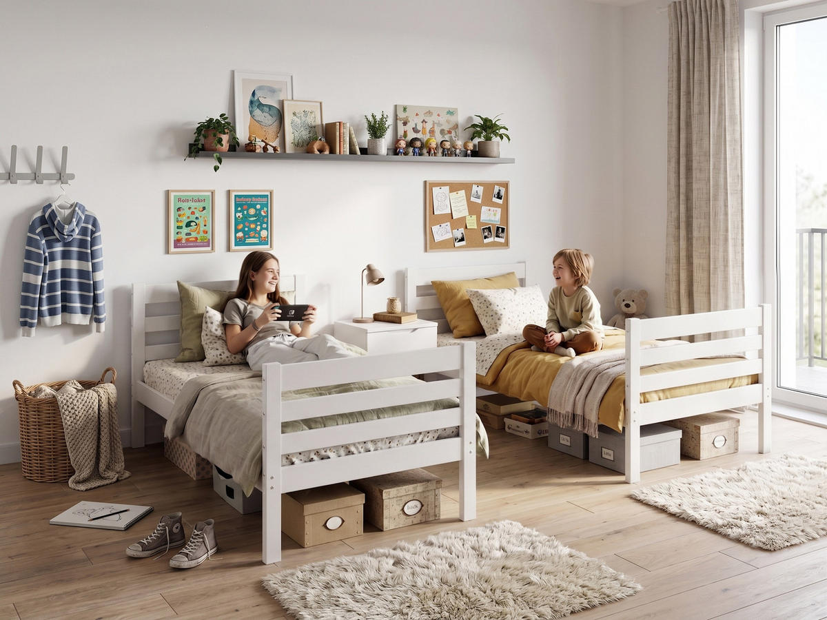 ETAGENBETT ERYK 90/190 cm aus massivem Kiefernholz, weiß, ohne Matratzen - Weiß, Holz