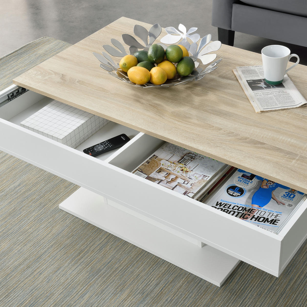 COUCHTISCH Lünen 110/60/40 - Eichefarben, Holzwerkstoff (60/110/40cm) - [en.casa]
