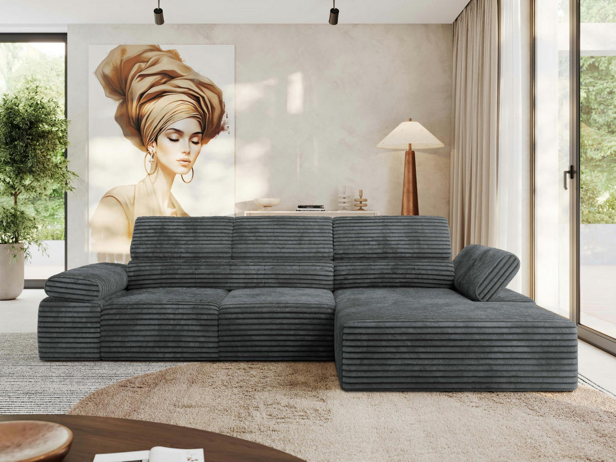 ECKSOFA RILASSO L Dunkelgrau Cord - rechts - Dunkelgrau/Schwarz, Kunststoff/Textil (174/296cm) - MKS