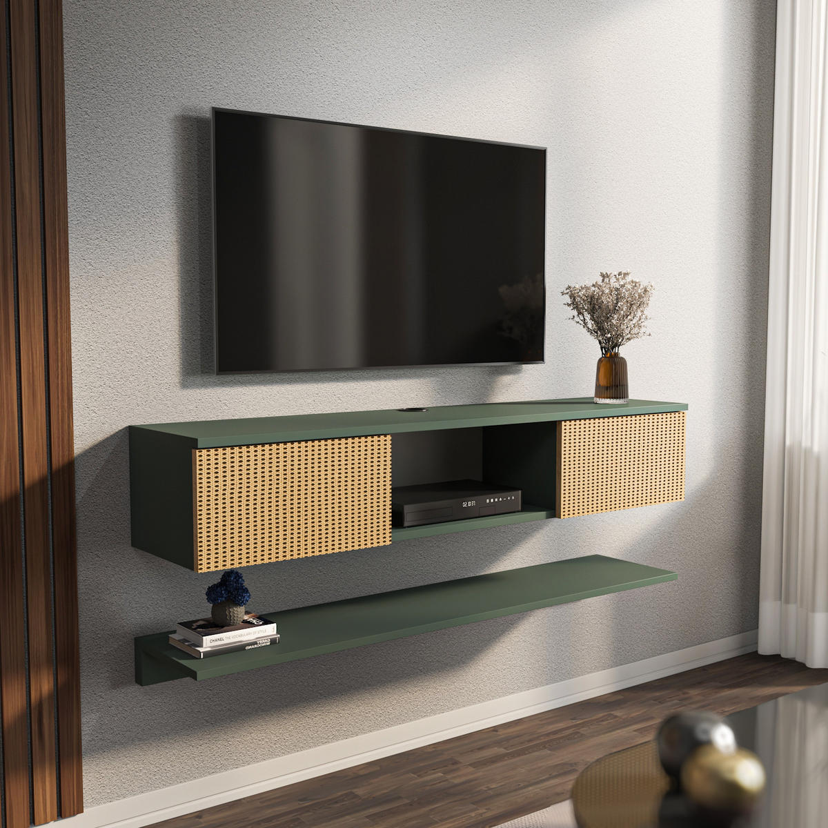 TV-ELEMENT Elia Grün Hazeran - Dunkelgrün, Holzwerkstoff (140/25.6/32cm) - Decorotika