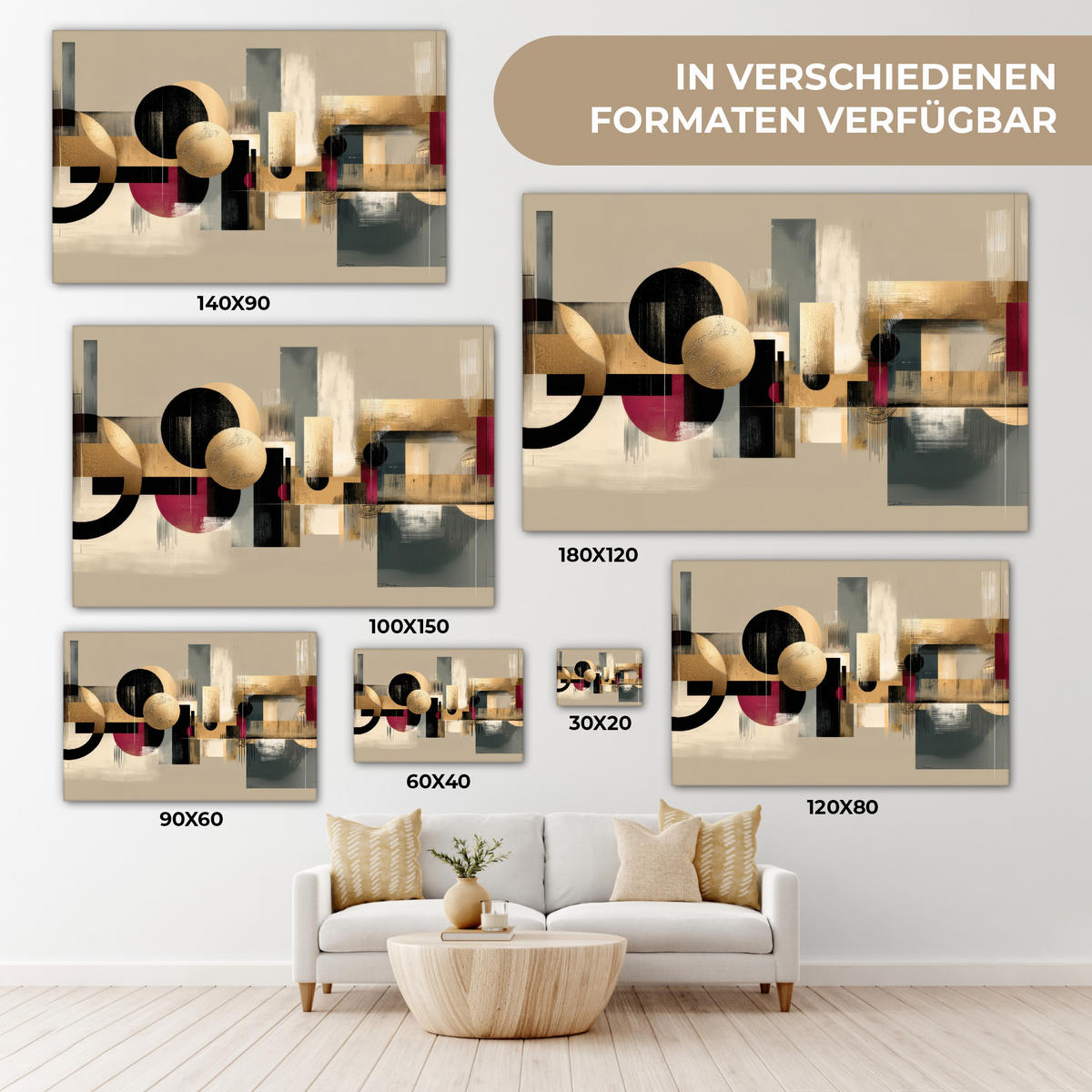 LEINWANDBILD Abstrakt - Formen - Beige - Texturen Groß 140x90 cm - Beige, Textil (140/90cm) - MuchoWow