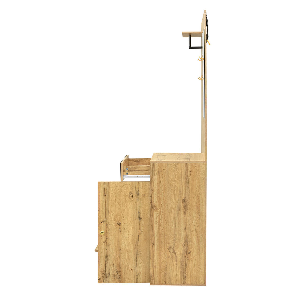 GARDEROBE-SET in Naturfarben Garderobenschrank mit Spiegel für Eingangsbereich und Flur, B110/T37/H185.5 cm - Schwarz/Naturfarben, Glas/Holzwerkstoff (111/185.5/37cm) - STILVORA