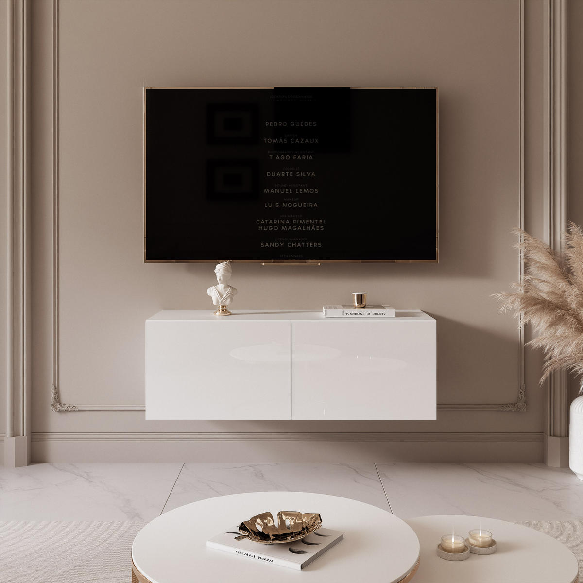 TV-LOWBOARD weiß hochglanz, hängend mit LED-Beleuchtung - Weiß Hochglanz, Holzwerkstoff (100/36/40cm) - Idohome