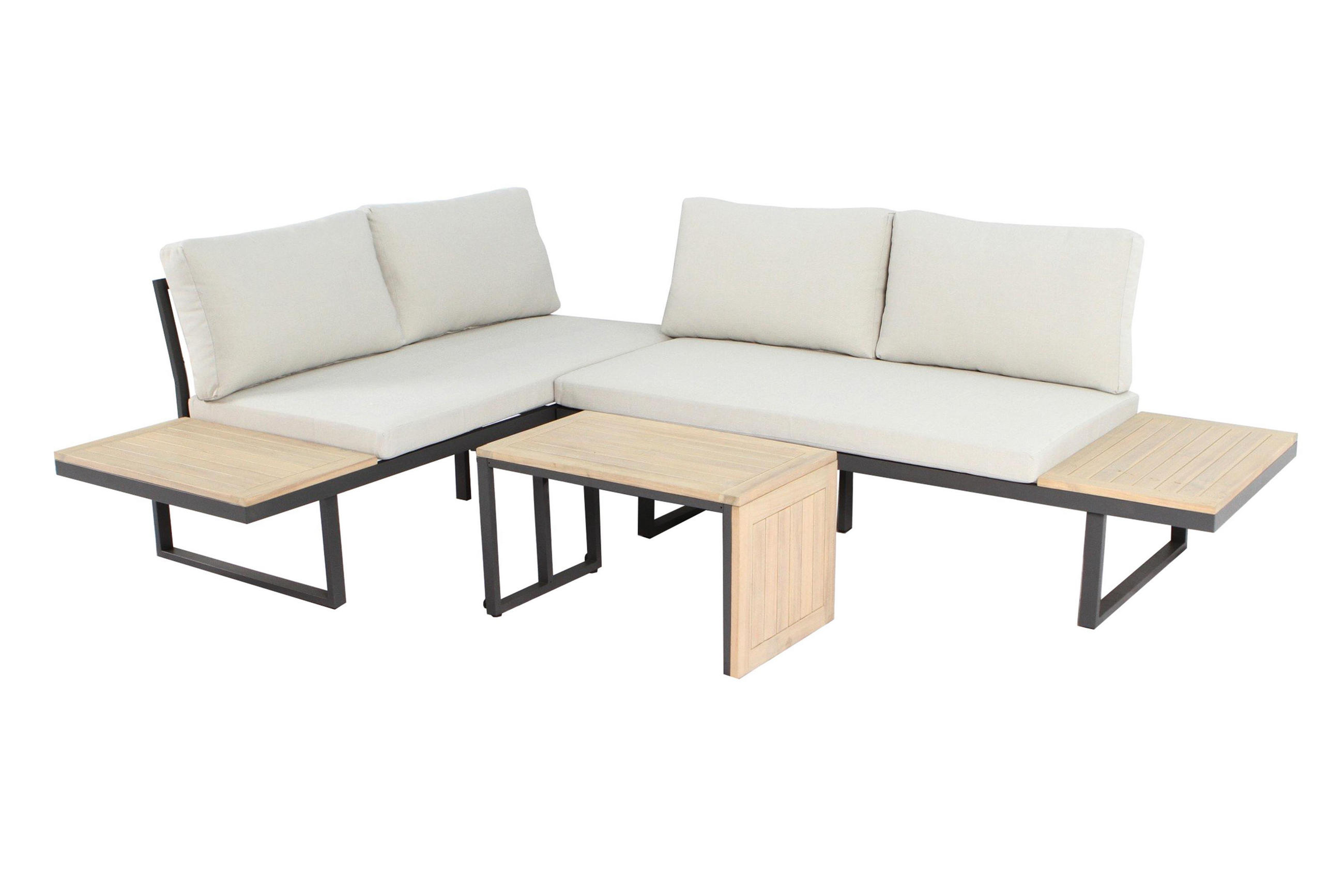 GARTEN-ECKLOUNGE Celano Beige Aluminium für 4 Personen - Grau, Kunststoff - Green Spirit