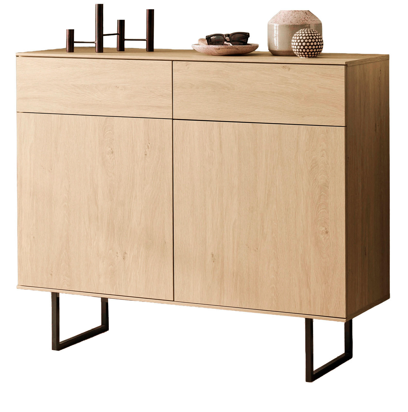 FLURKOMMODE Stone Eiche 115 x 98 cm, Schuhschrank mit Push-to-Open - Eichefarben/Schwarz, Holzwerkstoff/Metall (115/98/40cm) - Furn.Design