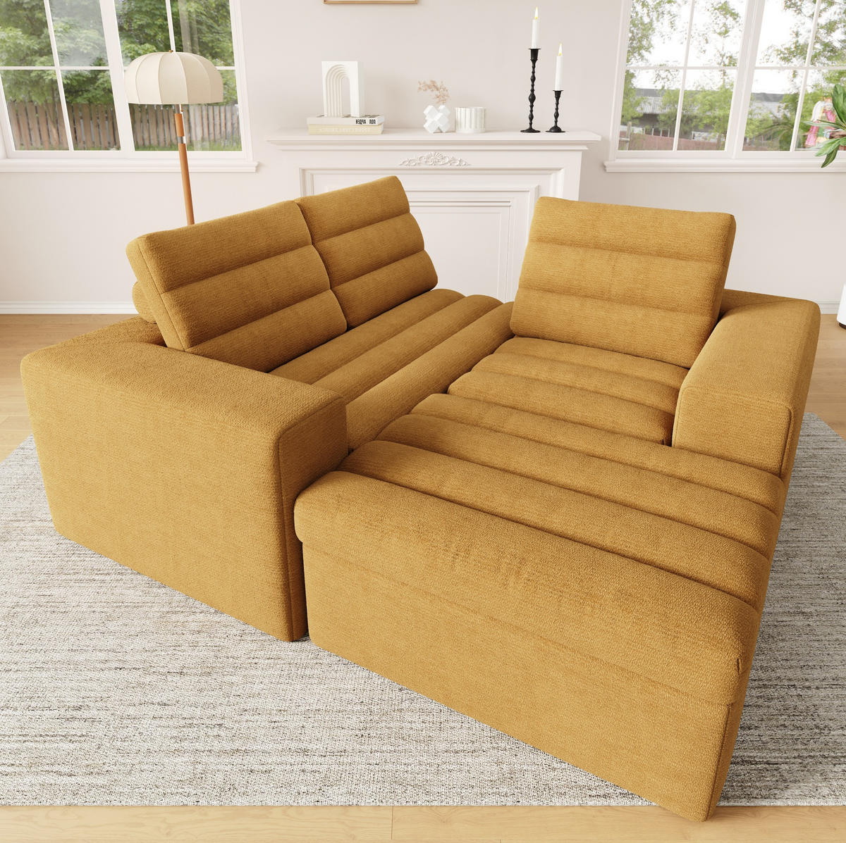ECKSOFA 253/161/89 cm orange aus Chenille mit Hocker - Orange, Textil (161/253cm) - OKWISH