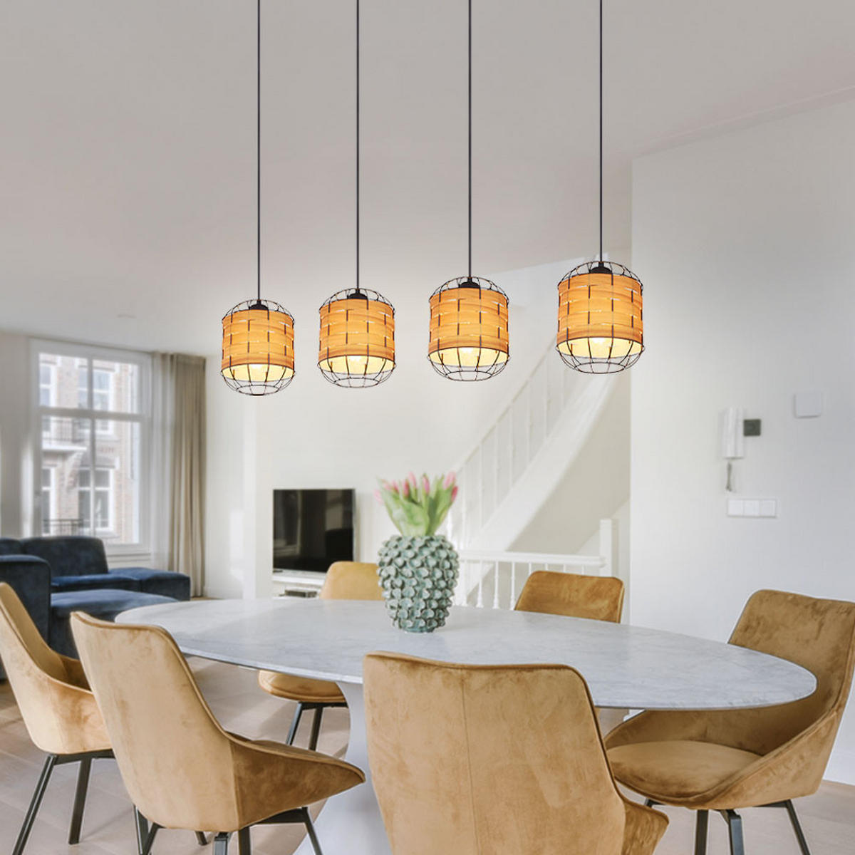 HÄNGELEUCHTE Holzoptik Schwarz Metall - Schwarz, Metall (100/18/120cm) - Globo Lighting