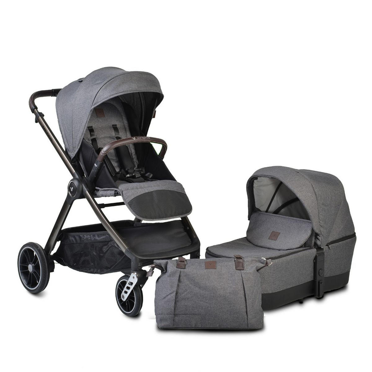 KOMBIKINDERWAGEN Macan 2 in 1 grau Babywanne Sportsitz Tasche PU-Räder Gurt - Grau, Metall (103/60/105cm) - Cangaroo
