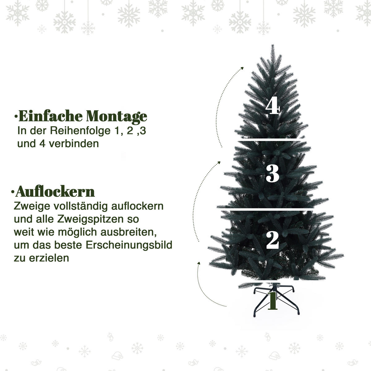 KÜNSTLICHER Weihnachtsbaum 185 cm, Dunkelgrün mit Metallständer - Grün, Kunststoff (185cm) - Hometopia