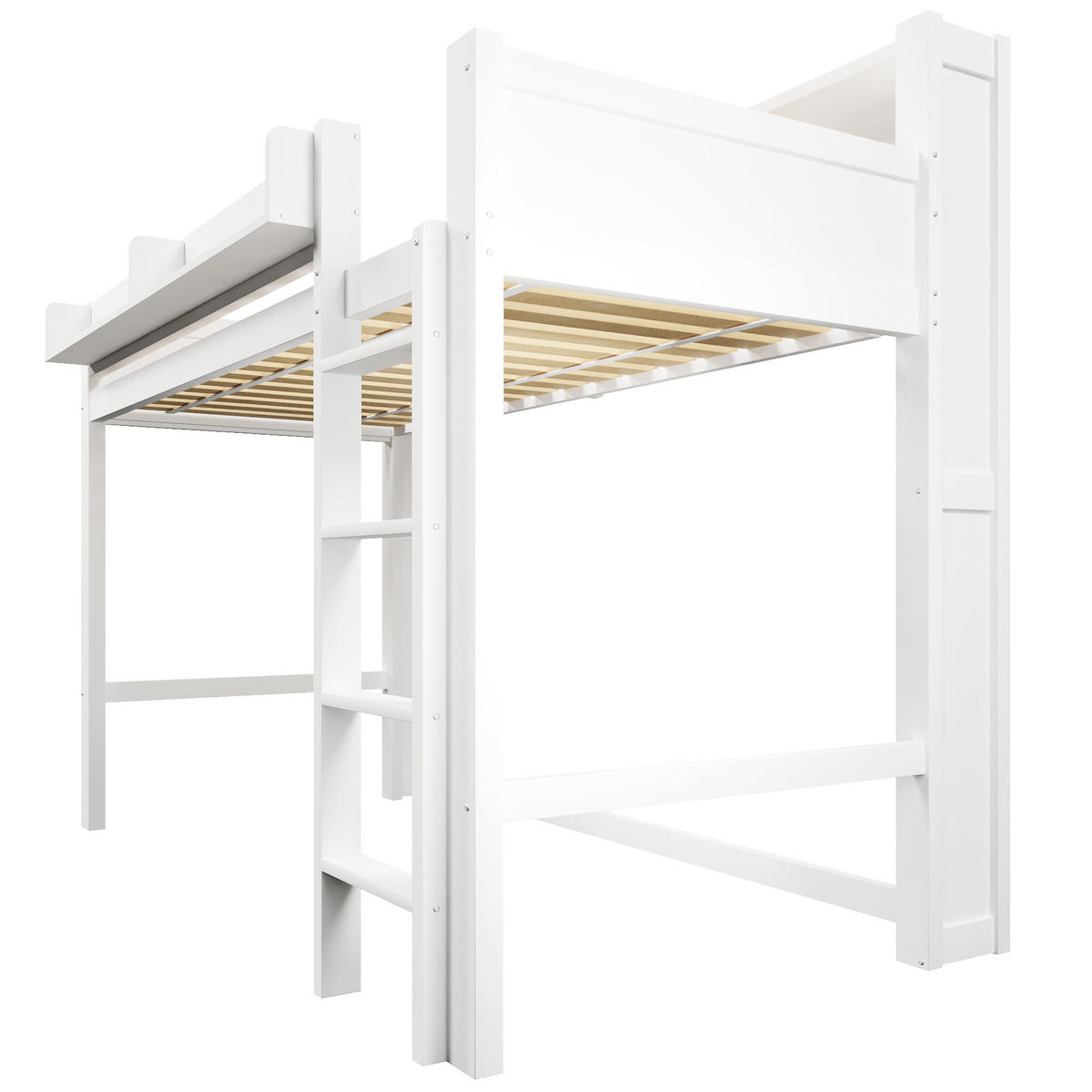 HOCHBETT 90/200 cm in Weiß mit 3 Schränken, LED und USB - Weiß, Holzwerkstoff (90/200cm) - STILVORA