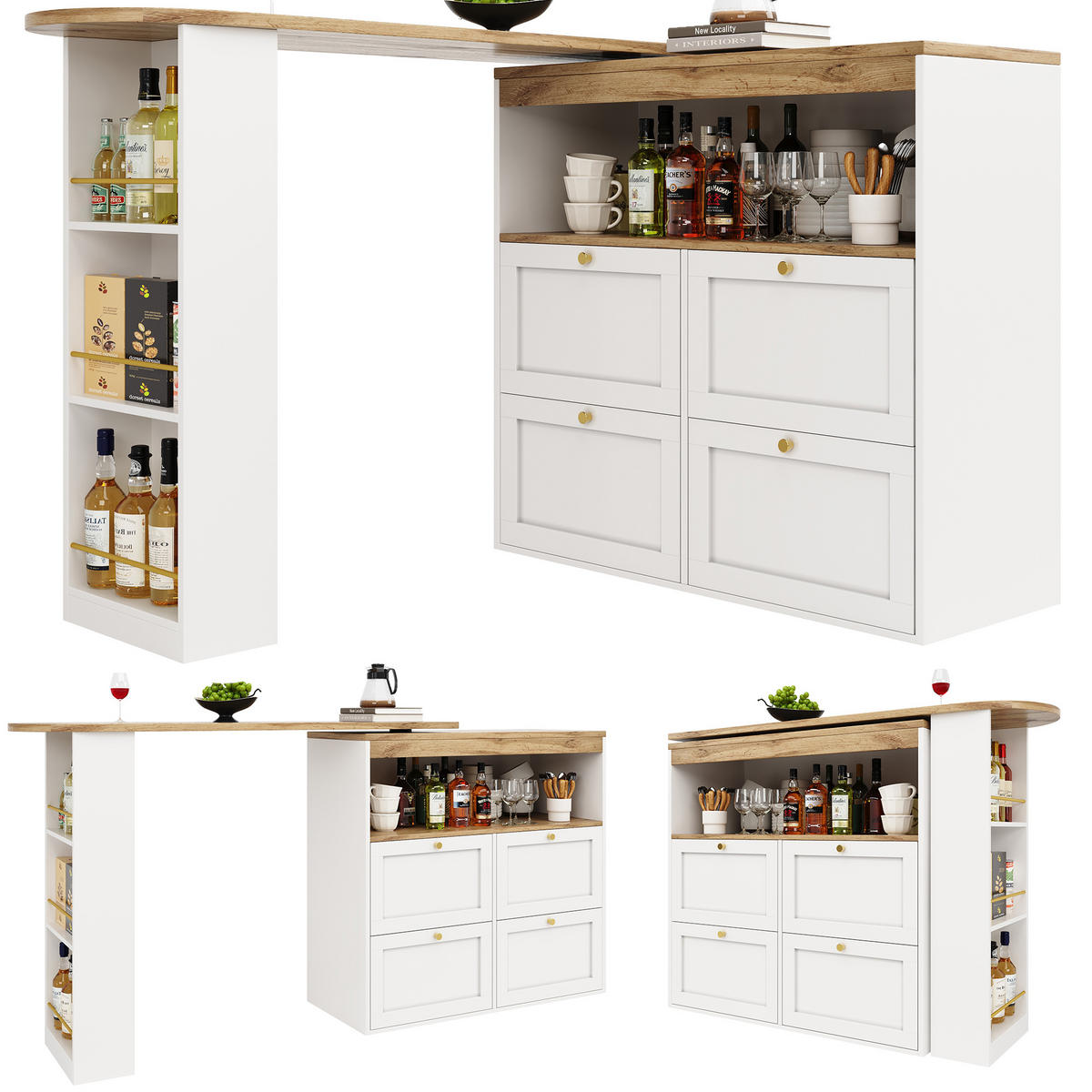 L-FÖRMIGER Schrank 105x39x102cm Weiß mit drehbarem Seitenrahmen & 4 Schubladen - Weiß, Holzwerkstoff (105/102/39cm) - Modfu