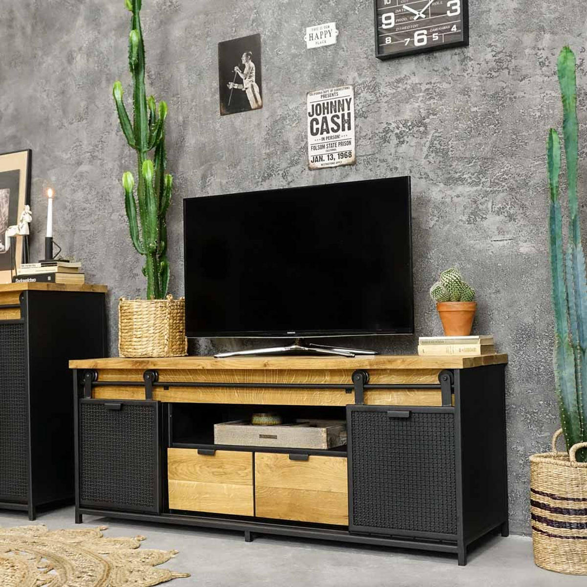 TV-SCHRANK aus Massivholz STRONG 2 - Honigeiche/Schwarz, Holz (150/60/45cm) - Seart