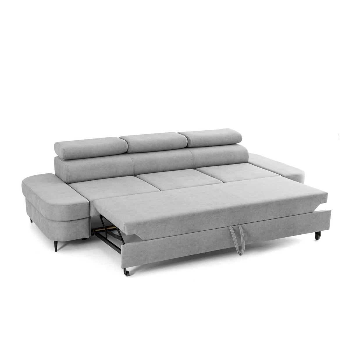 3-SITZER Sofa PRIAM mit Schlaffunktion 125x277 Velours Hellgrau - Hellgrau/Schwarz, Holz/Textil (278/95/102cm) - Muffo