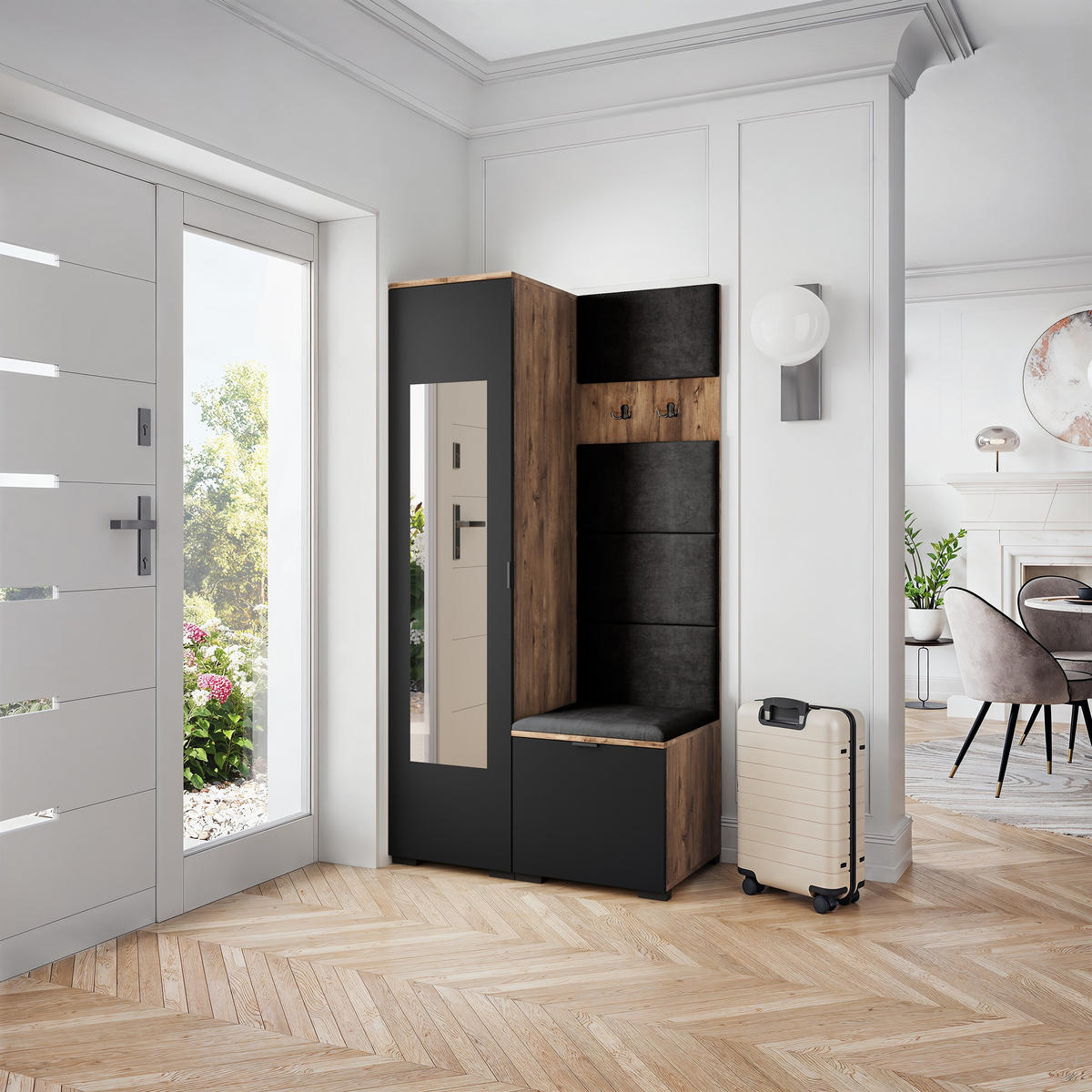 GARDEROBENSCHRANK VIRA 95/181/51 cm Modern Eichefarben - Eichefarben/Schwarz, Holzwerkstoff (95/181/51cm) - MASSENO