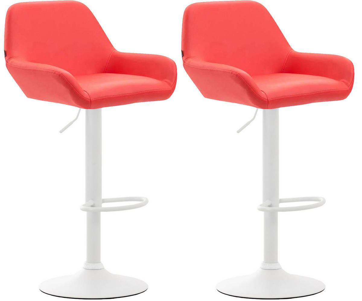 BARHOCKER 2er Set Prag Kunstleder weiß rot - Rot/Weiß, Kunststoff/Metall (51/109/52cm) - TPFLiving