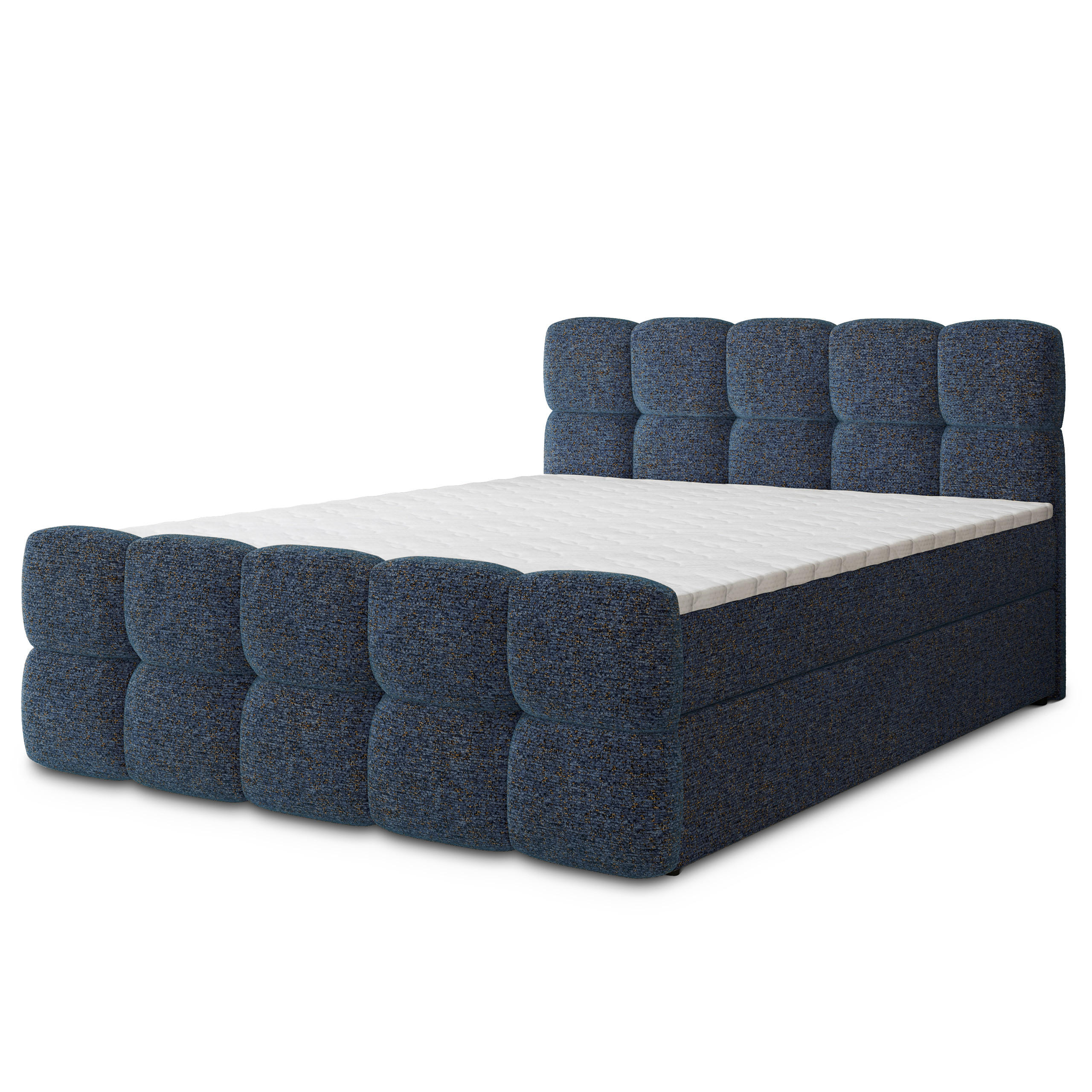 BOXBETT BRUME 140x200 cm mit Matratze und Topper, H2+H3 - Blau - Blau, Holz (140/200cm) - MASSENO