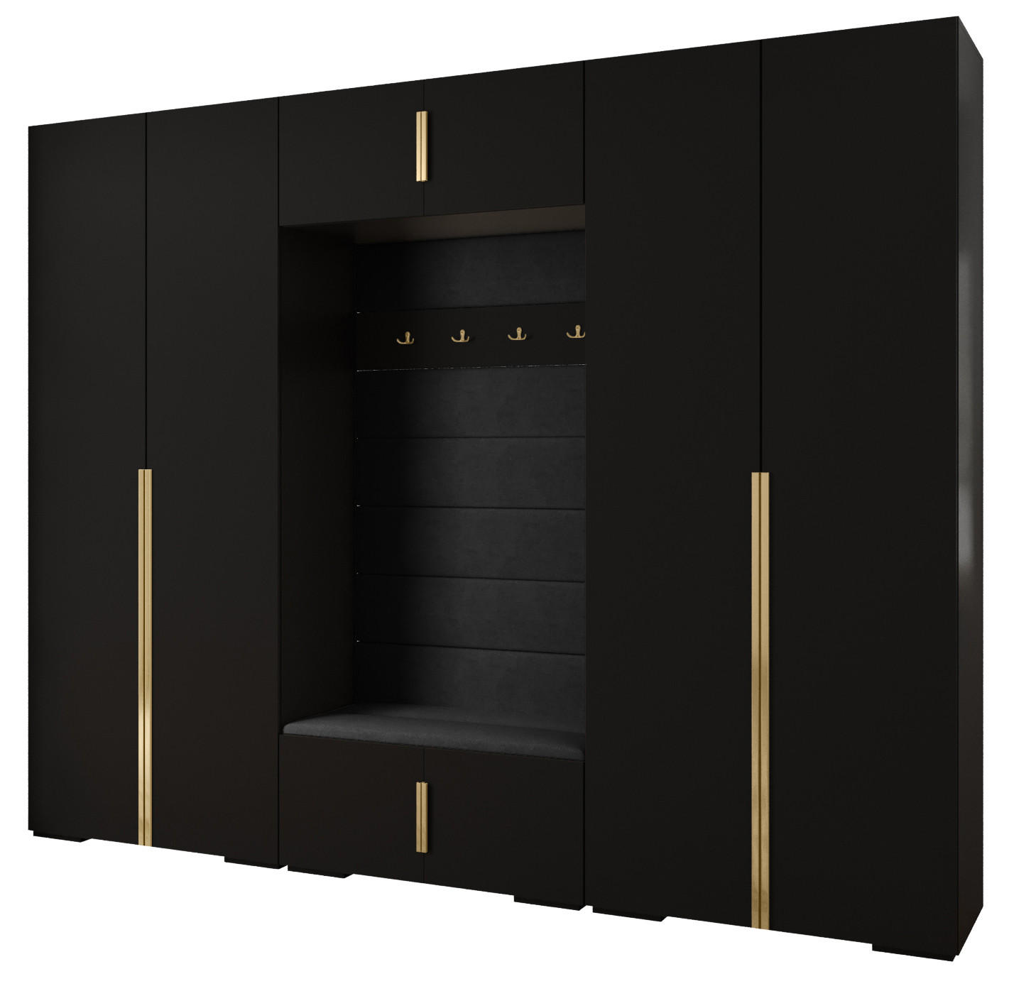 Abiks Möbel Garderoben-Set Schwarz, Schwarz, Gold 300x236.7x47 cm