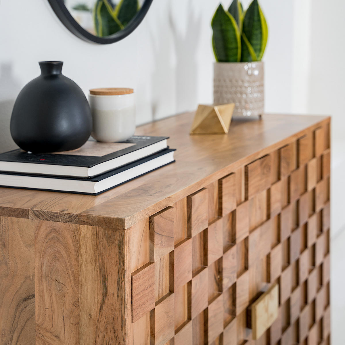 KOMMODE mit 2 Türen - Akazie massiv / Eisen - Akaziefarben, Holz (117/85/40cm) - home24