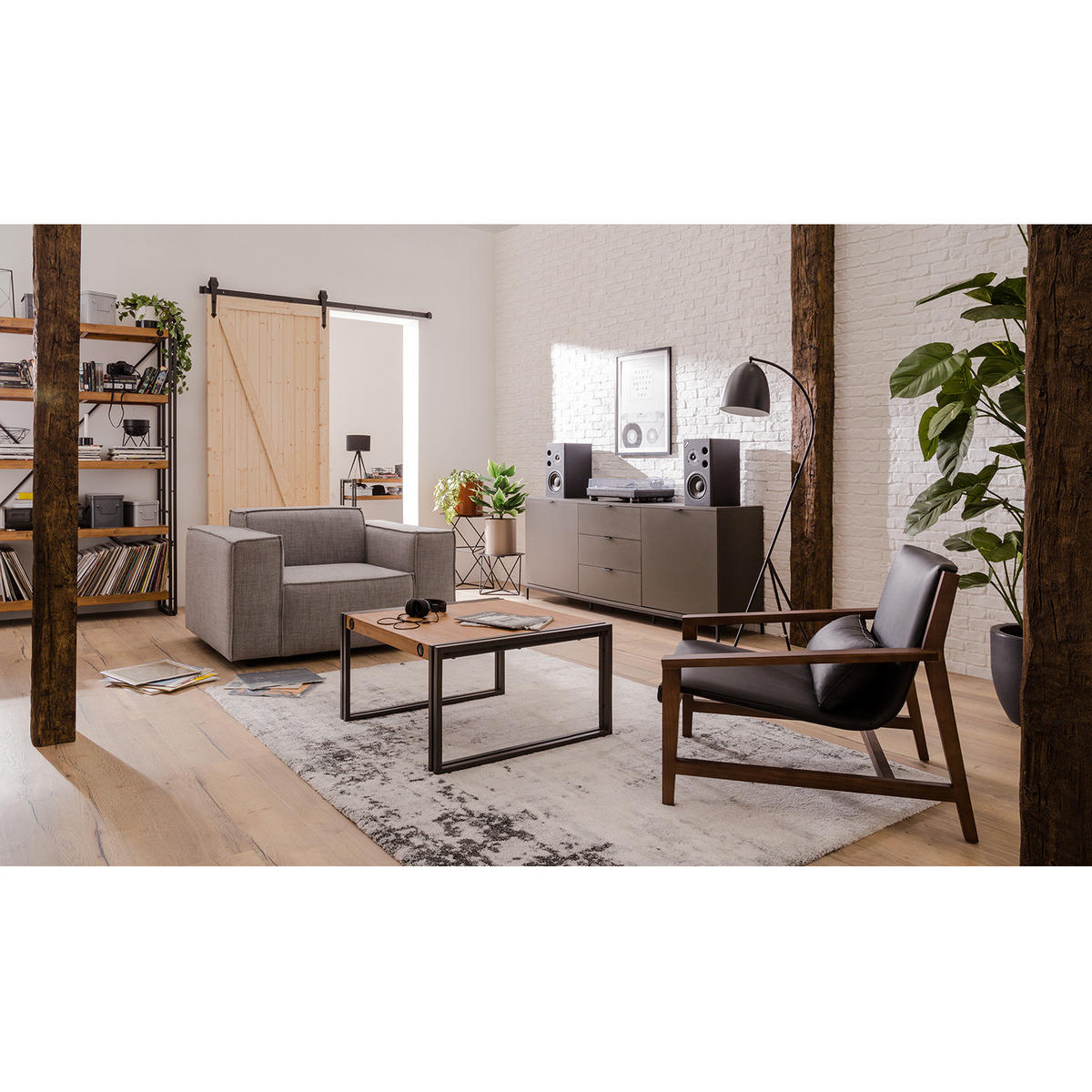 SIDEBOARD - Dunkelgrau, 180 cm - Dunkelgrau/Schwarz, Holzwerkstoff (180/74/40cm) - home24