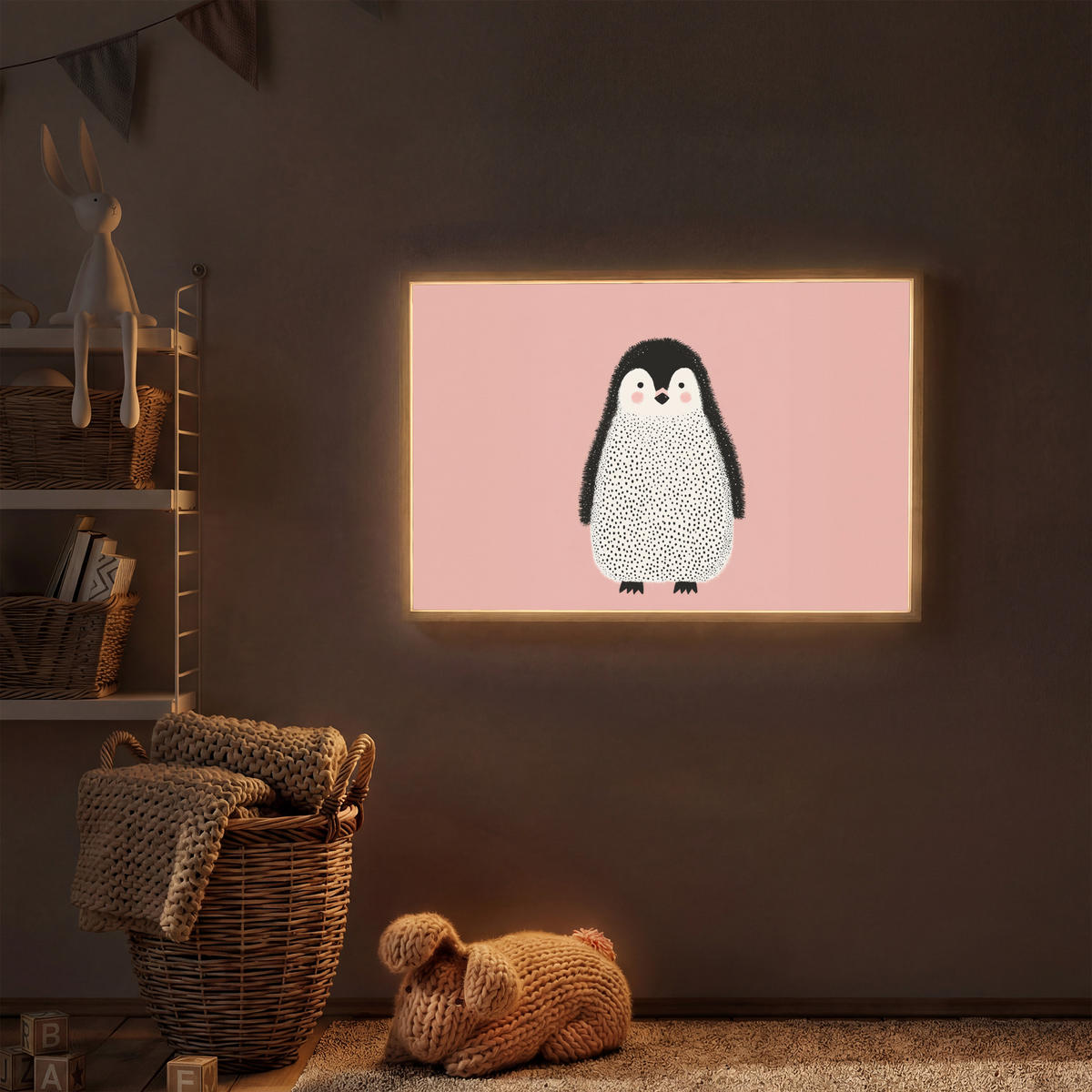 DOBÍJECÍ NOČNÍ LAMPIČKA Tučňák - Tečky - Minimalistický - Růžový 100x70 cm - růžová, kompozitní dřevo (8/100/70cm) - OnlyWow